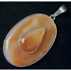 Vintage Sterling Silver Large Carnelian Pendant Double Layered 3” Long 42.8g